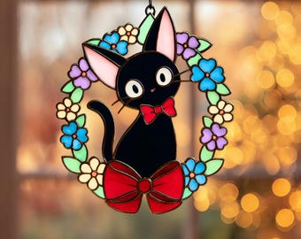 JIJI Cat Resin Suncatcher, Kiki's Delivery Service Suncatcher, anime glas-in-loodraam hangend, slaapkamerdecoratie, valentijnsornament