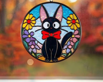 JIJI Cat Kiki's De.li.ve.ry Ser.vi.ce Suncatcher, Faux Buntglas Fensterbehang, Geschenk für Anime Liebhaber, Geschenk für Sie, Valentine 2026