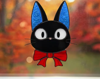 Atrapasueños de resina con forma de gato negro de JIJI, servicio de entrega a domicilio de K.iki, vitral kawaii para colgar, regalo de San Valentín para ella.