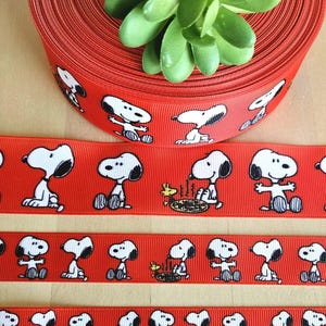 7/8" Snoopy Pizza Grosgrain Ribbon – Beagle Dog Collar Craft Ribbon, Woodstock Cartoon, 1 Yard