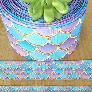 7/8" (1 YD) Mermaid Scales Grosgrain Ribbon – Ocean Sea Themed Ribbon for Hair Bows, Crafts, DIY Decor