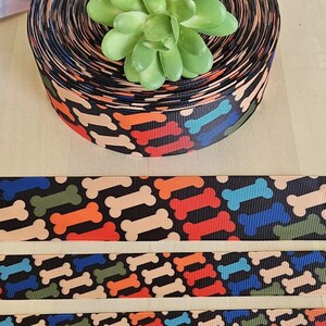 7/8" (1 YD) Dog Bone Grosgrain Ribbon – Colorful Dog Treats Ribbon for Crafts, Pet Collars, Hair Bows, DIY Sewing