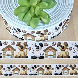 7/8" (1 YD) Dog Grosgrain Ribbon – Puppy, Dog House & Paw Print Ribbon for Pet Crafts, Bows, Collars