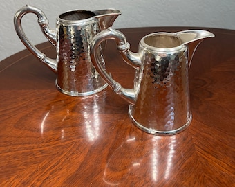 Pair FRENCH HOTEL CREAMERS Grand Hotel Silver Plate Pitchers From France