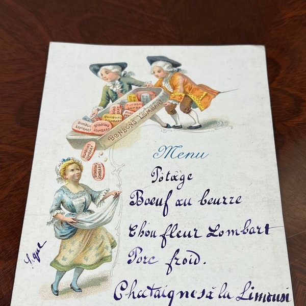 FRENCH ADVERTISING MENU Card Petite Chefs With Chocolate Bonbons Paris Circa 19OO - 193O