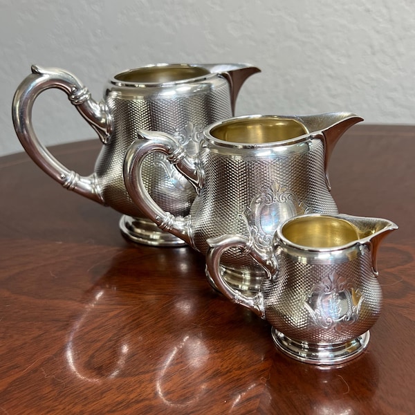 AUSTRIAN SILVER PITCHERS Set of Hotel Creamers Guilloche Design