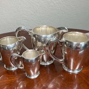 FRENCH HOTEL SILVER Set of 4 Silver Plate Cream Pitchers From Residence Hotel France