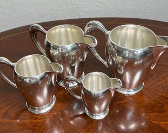 FRENCH HOTEL SET Vintage Silver Plate Cream Pitchers Hotel Residence France