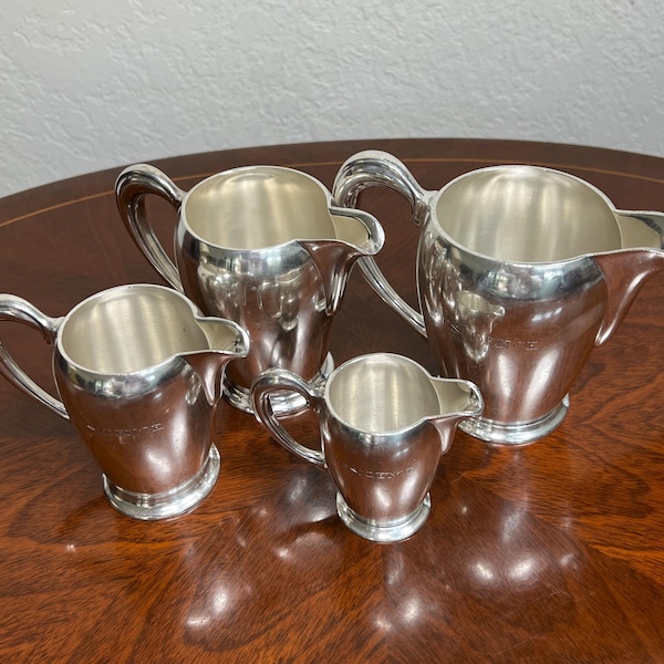 FRENCH HOTEL SET Vintage Silver Plate Cream Pitchers Hotel Residence France