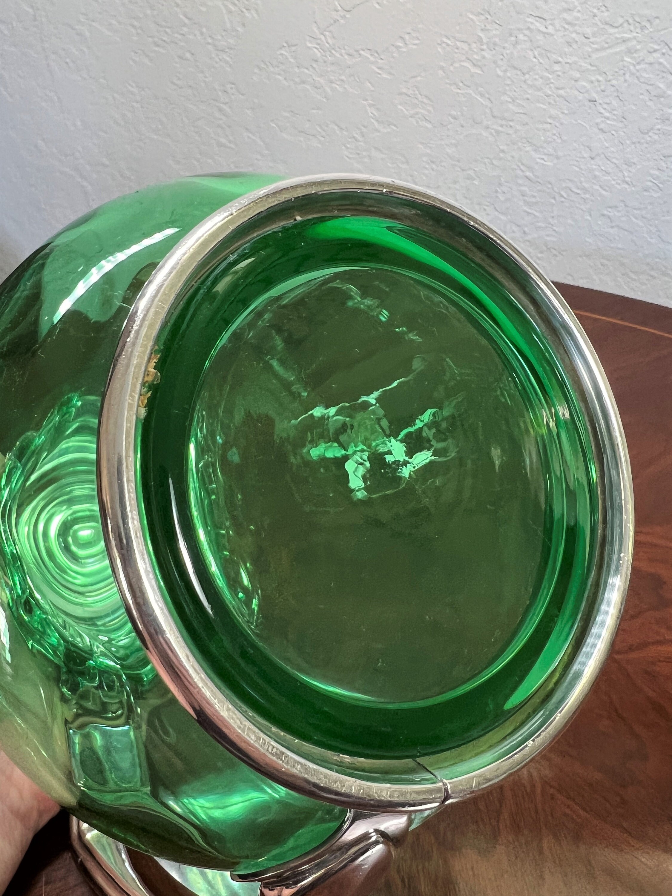 HOTEL SILVER PITCHER Green Glass and Silver Plate Water Server Etsy