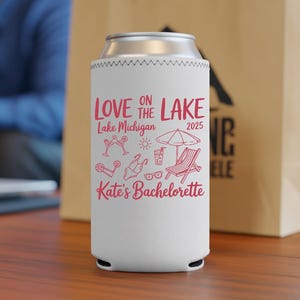 Lake Bachelorette Party Can Coolers: Custom Bride Tribe Drink Sleeves