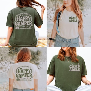 Camp Bachelorette Shirt Personalized Bride Camping Tee, Happy Camper Bachelorette Party Shirts, Custom Bridesmaid Camp Shirt