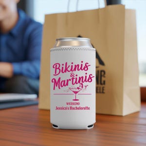 Portabicchieri per bikini e lattine di Martini, custodie per lattine di Martini per compleanni, bomboniere personalizzate per addio al nubilato con cocktail