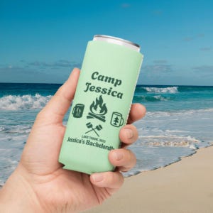 Personalized Camp Bachelorette Can Coolers: Lake Club Drink Sleeves