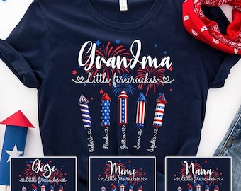4. Juli Oma Shirt, personalisiertes Oma Firecracker Shirt, benutzerdefiniertes Enkelnamen-T-Shirt, 4