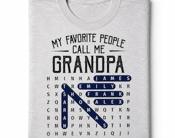 Opas Lieblingsmenschen Wortsuche Shirt, personalisiertes Opa T-Shirt mit Kindernamen, Meine Lieblingsmenschen rufen mich an Shirt, Geschenk für Opa Papa