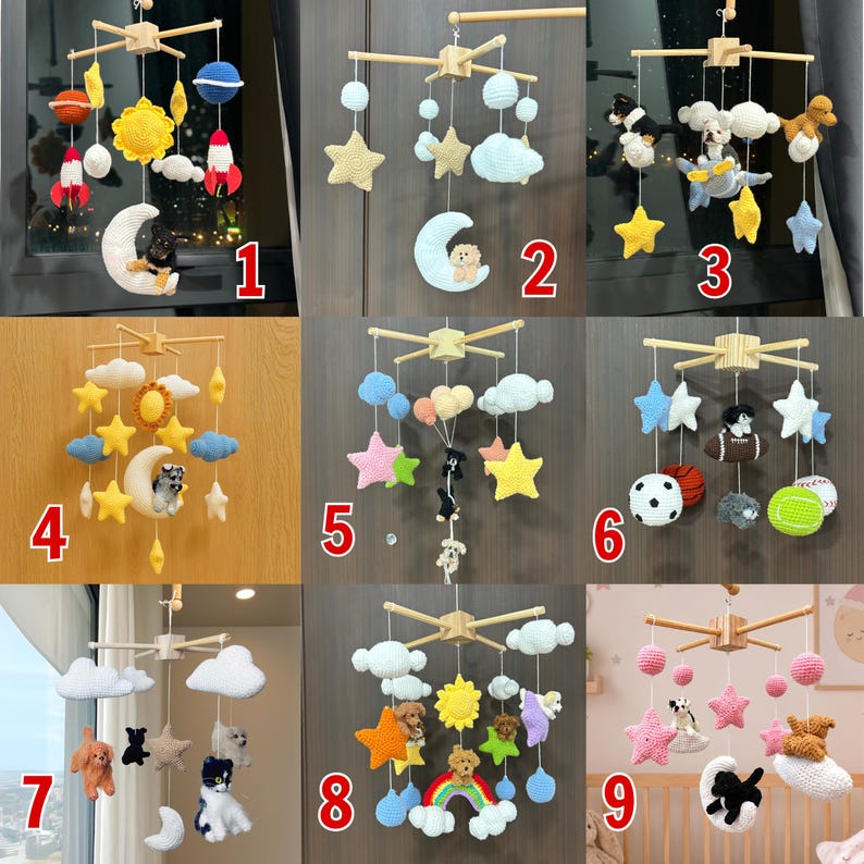 Custom Baby Mobile, Baby Nursery Decor, Crochet Baby Mobile, Crib Cot Baby Mobile, First Baby Gift, Baby Birthday Gift, Christmas Gifts image 2