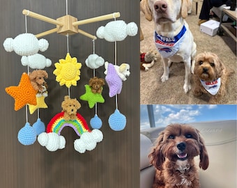 Aangepaste baby mobiel, aangepaste gehaakte hond, puppy mobiel, decoratie kinderkamer, wieg mobiel, babyshower cadeau, cadeau pasgeborene, kerstcadeaus