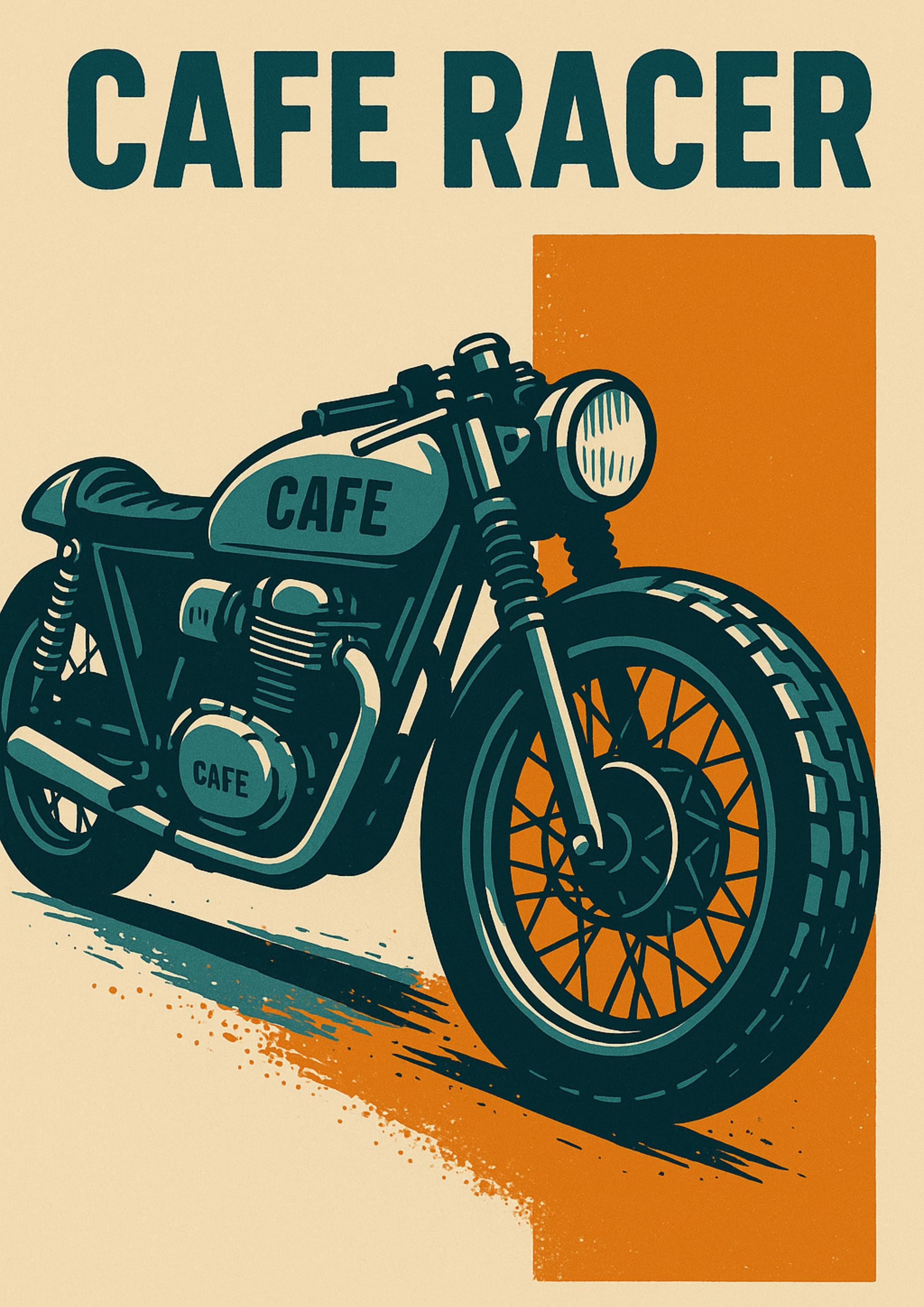 Cafe Racer Motorcycle Poster | Vintage Wall Art | Retro Bike Print ...