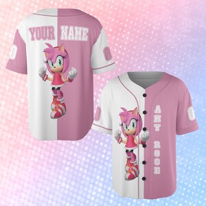 Gepersonaliseerde Amy Rose Baseball Jersey, The Hedgehog Amy Rose Baseball Jersey, Sonic Party Jersey, Verjaardagscadeau