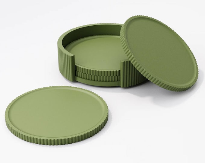 Featured listing image: Modern Ribbed Coaster Set - 3D Printed Minimalist Home Decor
