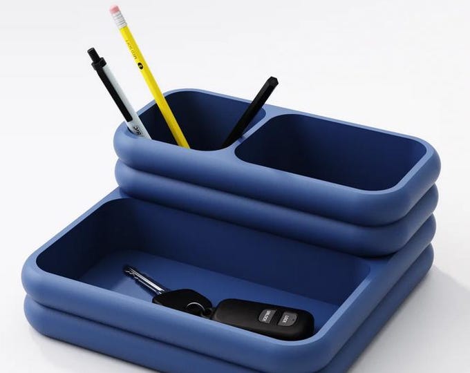 Featured listing image: Contemporary Desk Organizer - Modern 3D Printed Desk Storage