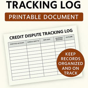 Credit Dispute Tracking Log | Printable Credit Repair Tracker | Dispute ...