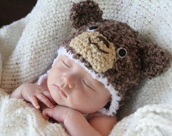 Crochet Fuzzy Brown Bear Hat (Newborn)