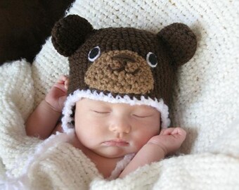 Crochet Dark Brown Bear Hat (Newborn)