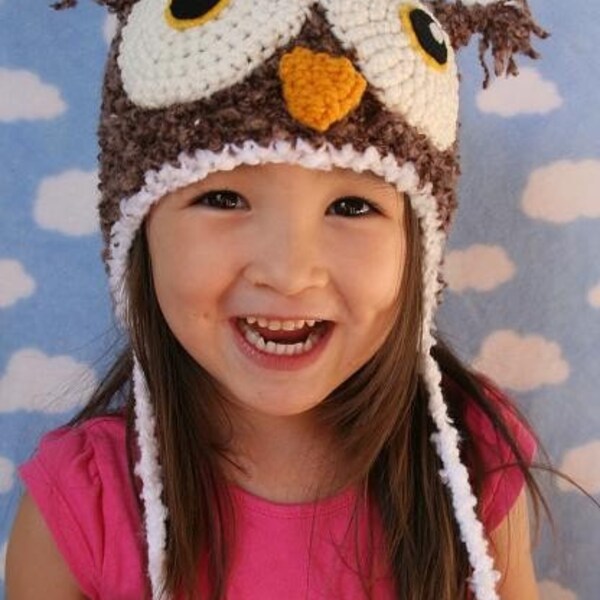 Cute Crochet Fuzzy Owl Hat (Made To Order - Available in all baby to adult sizes)
