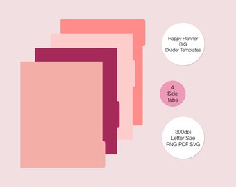 Happy Planner Big Divider Templates | 4 Side Tabs | PNG PDF SVG Planner Divider Templates | Digital Download