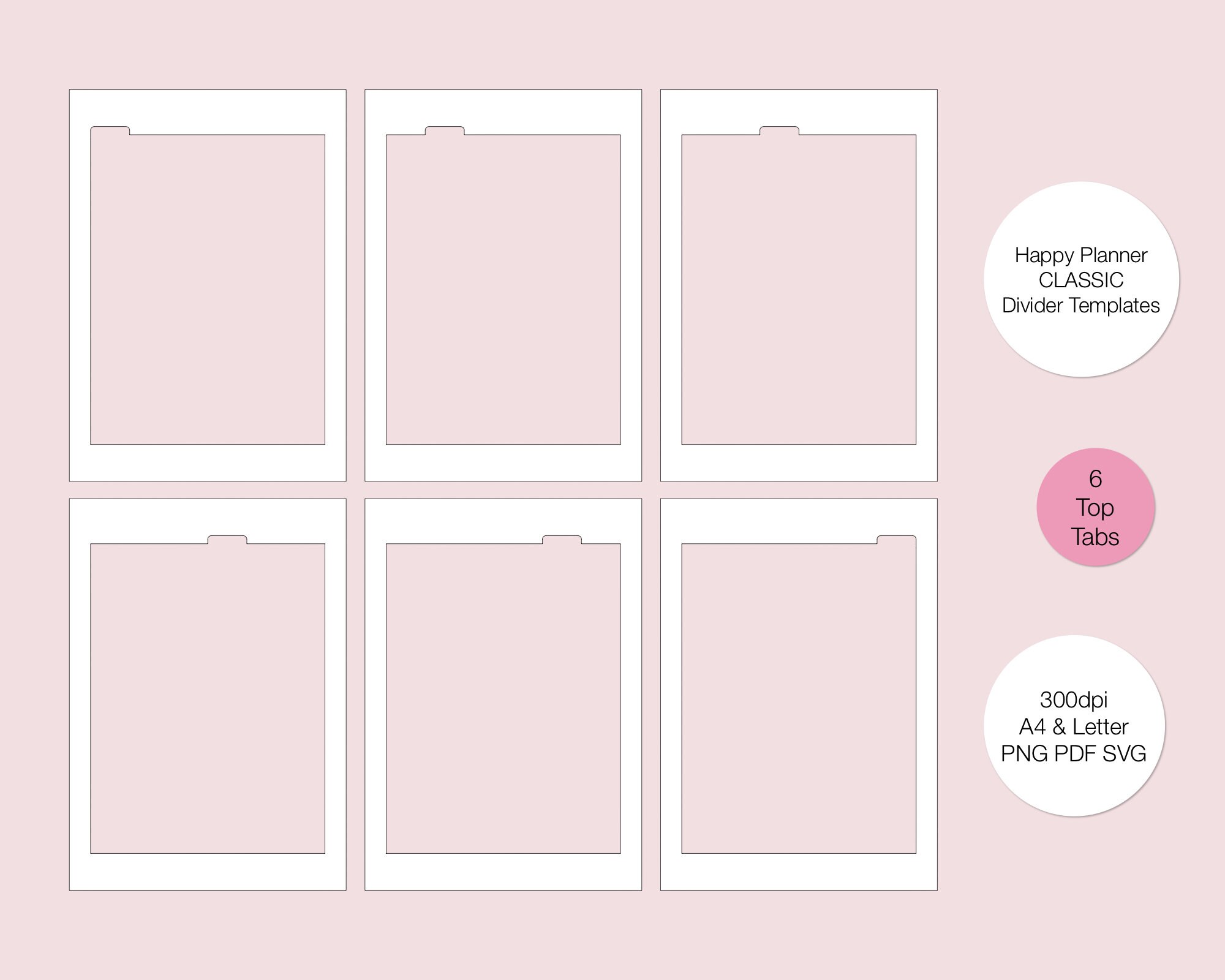 Happy Planner Classic Divider Templates 6 Top Tab Dividers Etsy
