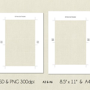 A2 and A6 Folded Note Card Printable Template, 4.25x5.5, 14.8cm x 10.5cm, PSD and PNG Formats, Instant Download