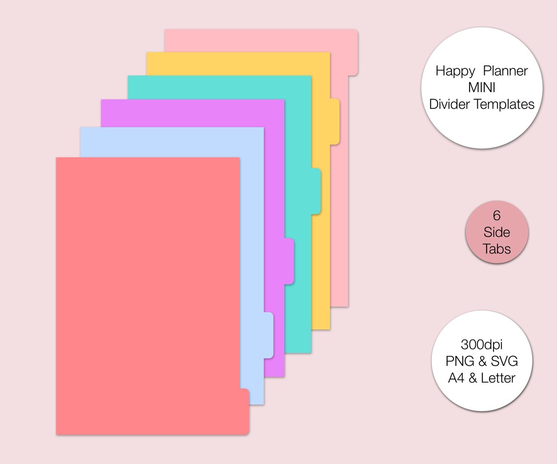 Happy Planner Mini Divider Templates 6 Side Tabs PNG &amp; SVG - Etsy