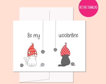 Printable Cute Cats Valentines Card, Digital Card, Funny Valentines, Printable Greeting Card, Instant Download, PDF