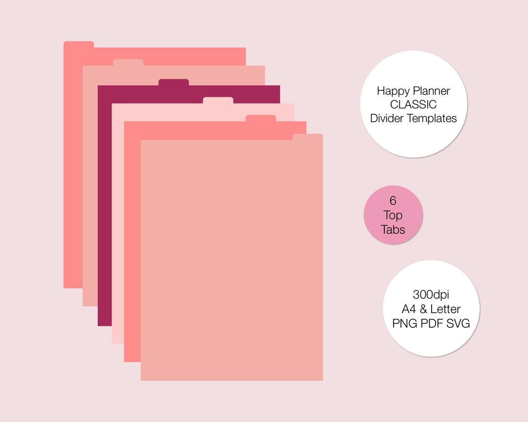 Happy Planner Classic Divider Templates 6 Top Tab Dividers Etsy Canada