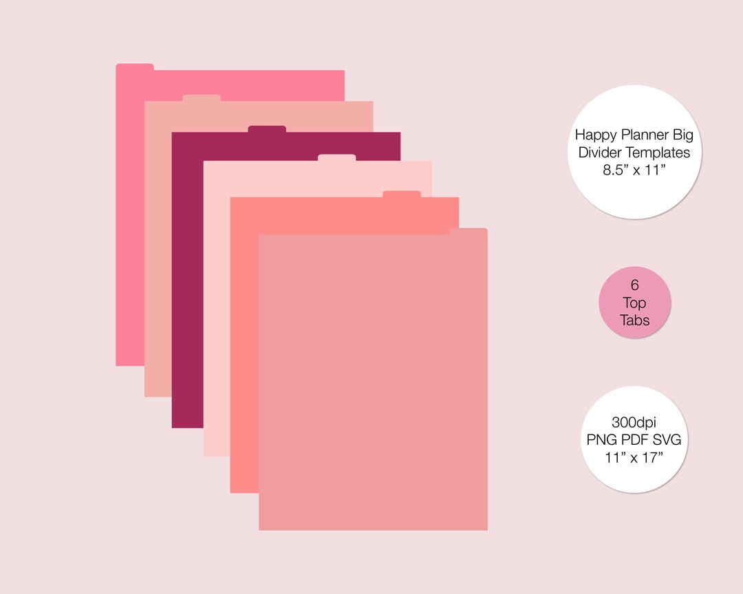 Happy Planner Big Divider Templates 6 Top Tabs PNG PDF SVG Templates