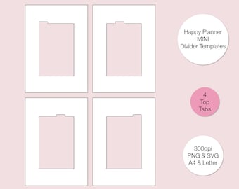 Happy Planner Mini Divider Templates | 4 Top Tabs | PNG PDF SVG | Digital Download