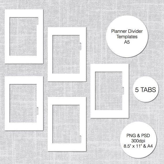 A5 Modelli Divisori Planner Stampabili 5 Schede Psd E Png Etsy