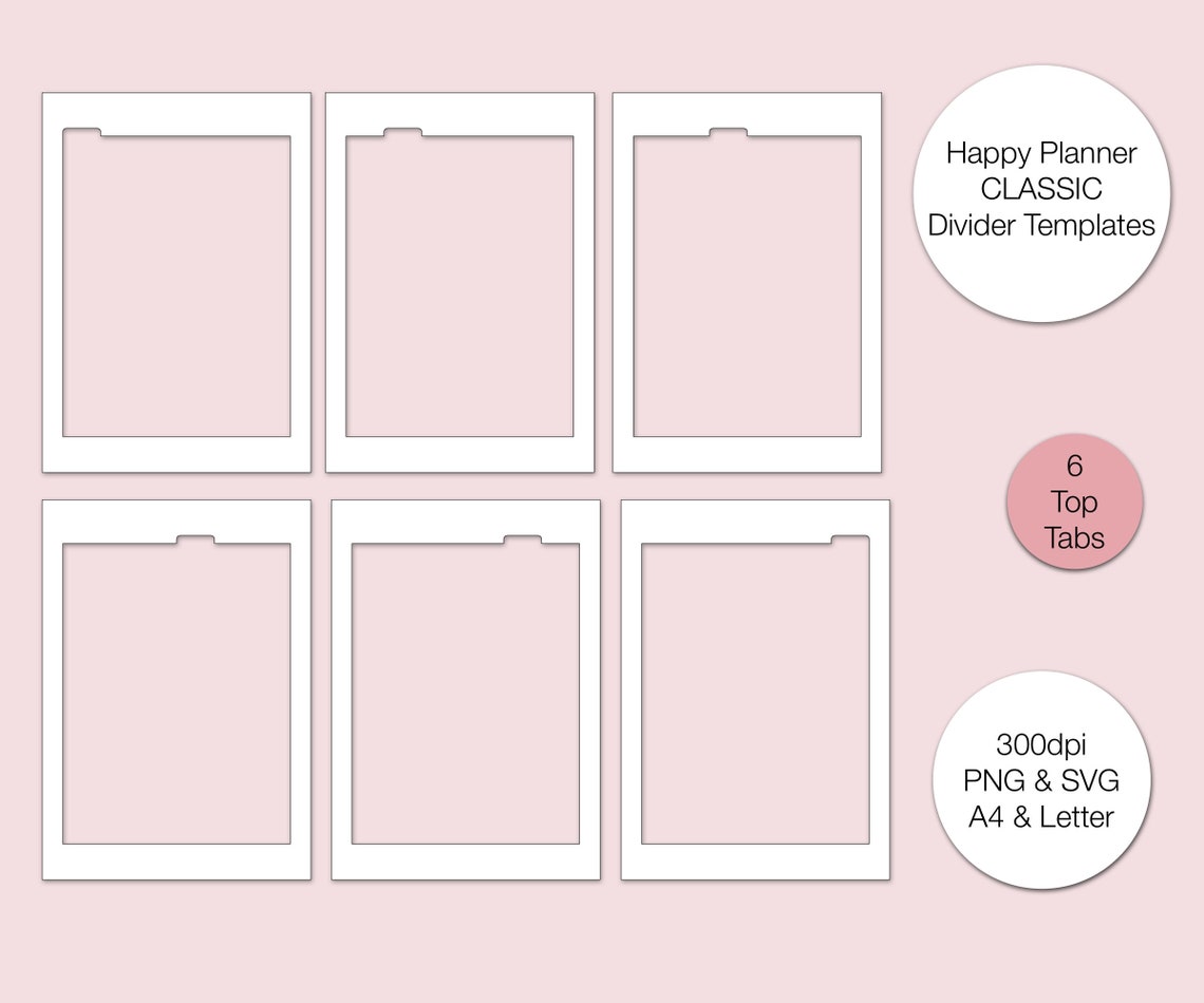 Happy Planner Classic Divider Templates 6 Top Tabs PNG & Etsy Canada