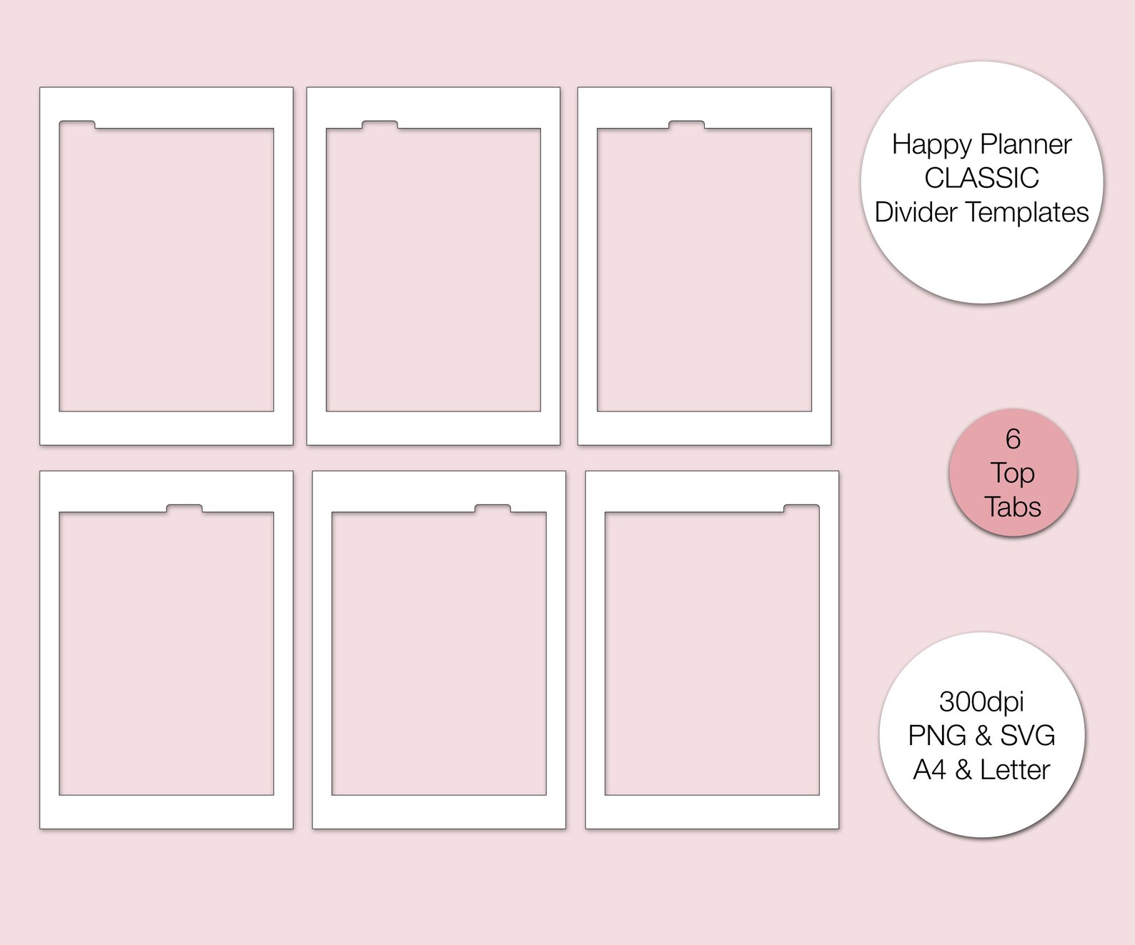 Happy Planner Classic Divider Templates 6 Top Tabs PNG & Etsy Canada