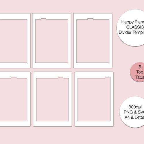 Happy Planner Classic Divider Templates 6 Top Tabs PNG & Etsy Canada
