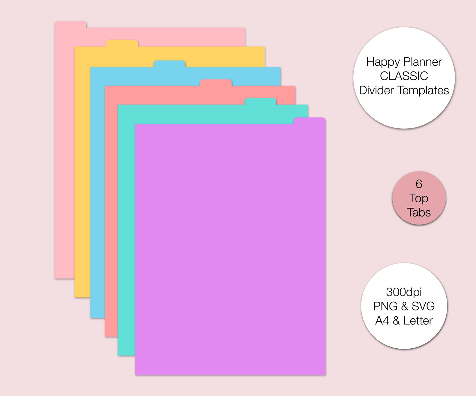 Happy Planner Classic Divider Templates 6 Top Tabs PNG & Etsy Canada