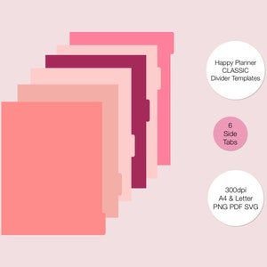 Happy Planner Classic Divider Templates | 6 Side Tabs | PNG PDF SVG Templates | Instant Download