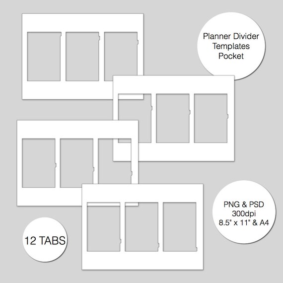 pocket planner divider template 12 tabs psd png instant etsy planner divider template