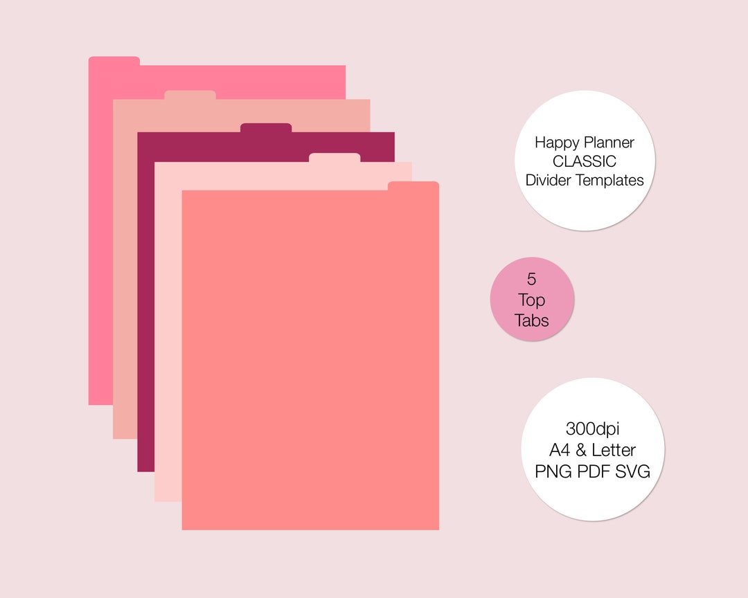 Happy Planner Classic Divider Templates 5 Top Tabs PNG PDF SVG