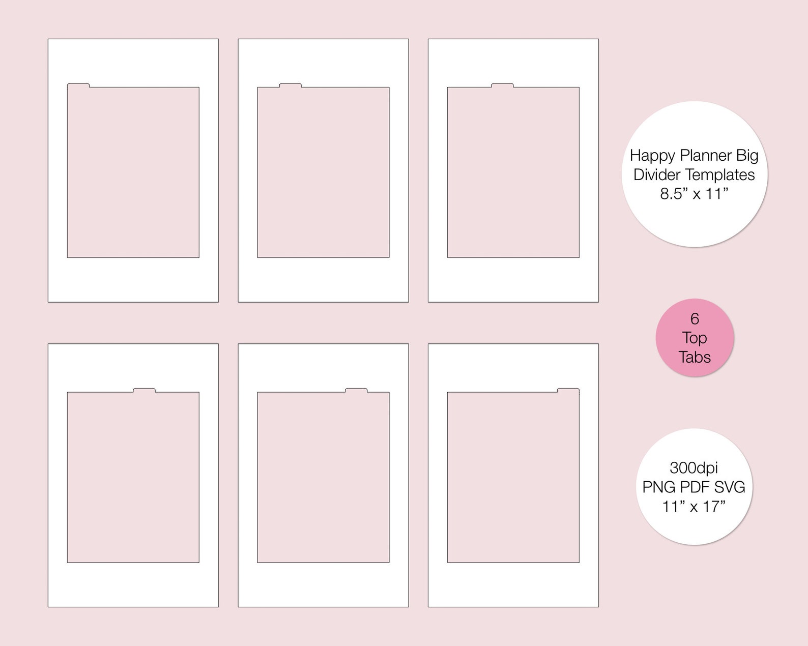 Happy Planner Big Divider Templates 6 Top Tabs PNG PDF SVG Etsy