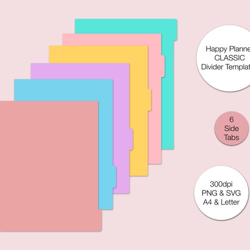 Happy Planner Classic Divider Templates 6 Top Tabs PNG & Etsy Canada