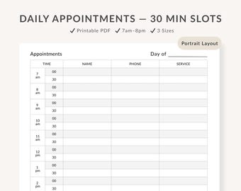 Daily Appointment Schedule Printable: 30-Minute Slots (PDF Download)