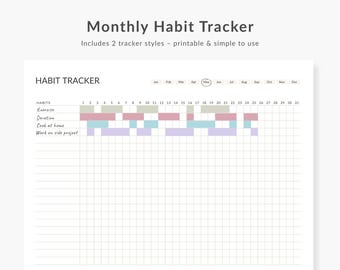 Printable Monthly Habit Tracker: 2 Styles, Undated (US Letter PDF Download